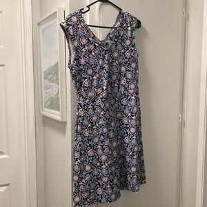 Title Nine Navy dress with Light Blue and Peach Floral Trim size small